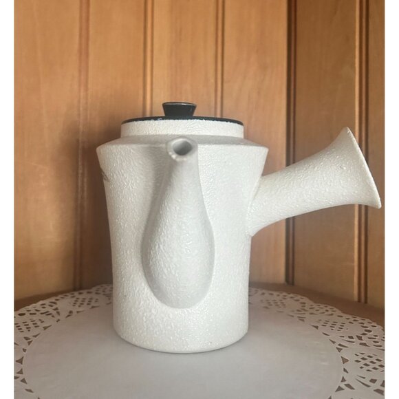Vintage Japanese Teapot Stoneware Black White Graphic Design Modern Textured - Picture 9 of 9